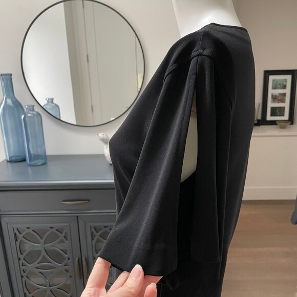 Spanner VNeck Elbow Length Rayon Poly Blend Classic Midi LBDress Black Sz M - Picture 3 of 8